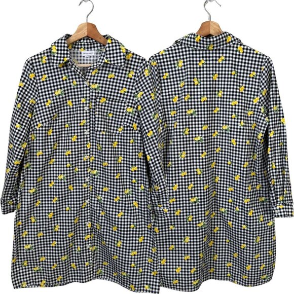 NWOT Chloe+Rene Lemon Gingham Button Up Mini Dress Women's Small Black White - Picture 1 of 14